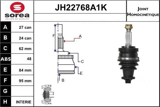 Sera JH22768A1K - Шарнірний комплект, ШРУС, приводний вал autocars.com.ua