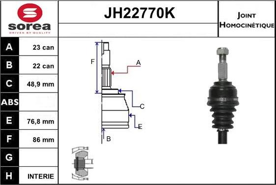 Sera JH22770K - Шарнірний комплект, ШРУС, приводний вал autocars.com.ua