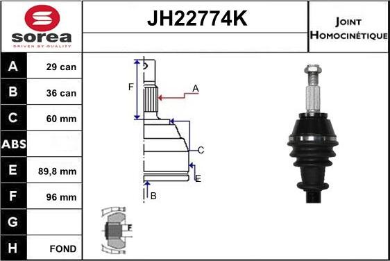 Sera JH22774K - Шарнірний комплект, ШРУС, приводний вал autocars.com.ua