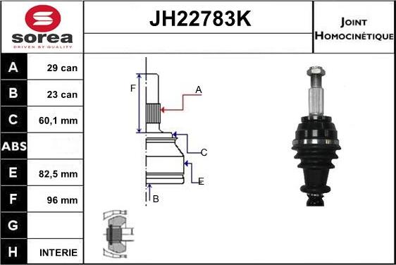 Sera JH22783K - Шарнірний комплект, ШРУС, приводний вал autocars.com.ua