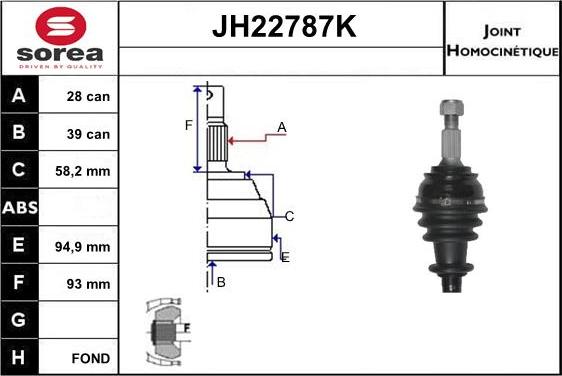 Sera JH22787K - Шарнирный комплект, ШРУС, приводной вал autodnr.net