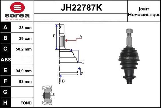 Sera JH22787K - Шарнірний комплект, ШРУС, приводний вал autocars.com.ua