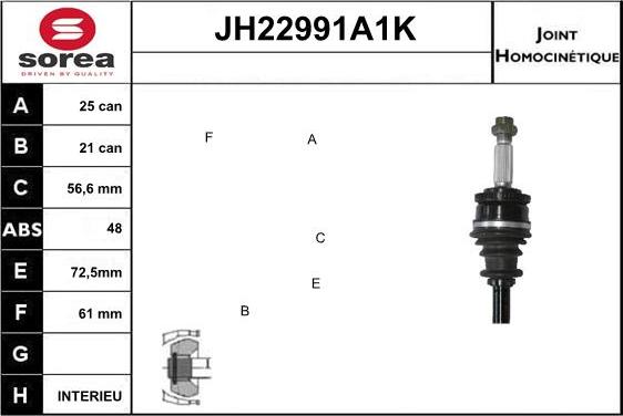 Sera JH22991A1K - Шарнірний комплект, ШРУС, приводний вал autocars.com.ua