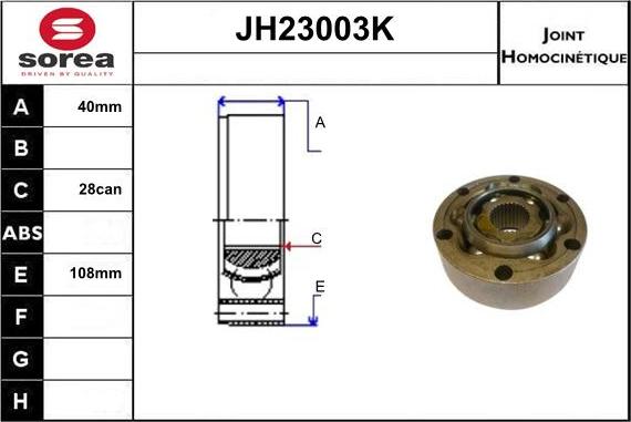 Sera JH23003K - Шарнірний комплект, ШРУС, приводний вал autocars.com.ua