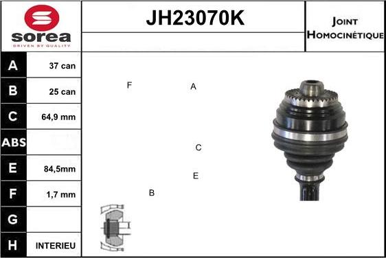 Sera JH23070K - Шарнірний комплект, ШРУС, приводний вал autocars.com.ua