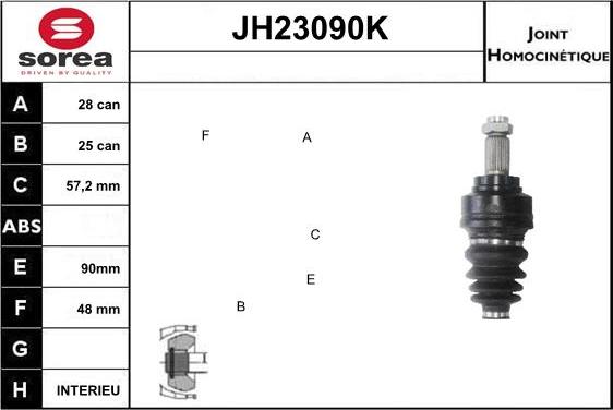 Sera JH23090K - Шарнірний комплект, ШРУС, приводний вал autocars.com.ua