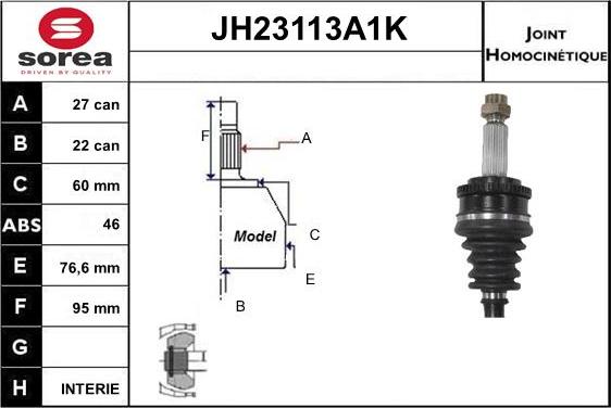 Sera JH23113A1K - Шарнірний комплект, ШРУС, приводний вал autocars.com.ua