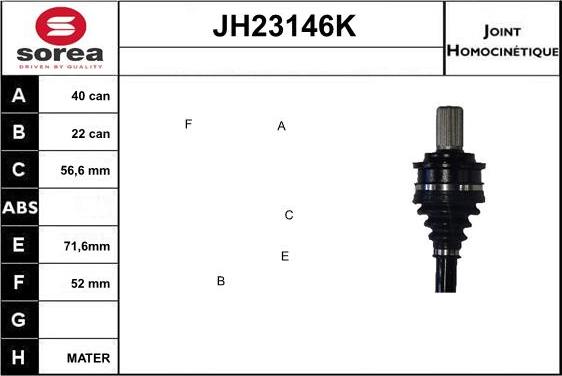 Sera JH23146K - Шарнірний комплект, ШРУС, приводний вал autocars.com.ua