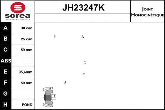 Sera JH23247K - Шарнірний комплект, ШРУС, приводний вал autocars.com.ua