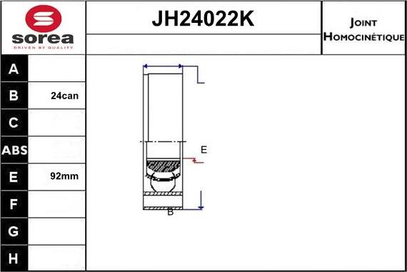 Sera JH24022K - Шарнірний комплект, ШРУС, приводний вал autocars.com.ua