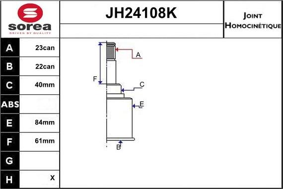 Sera JH24108K - Шарнирный комплект, ШРУС, приводной вал autodnr.net