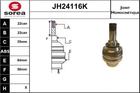 Sera JH24116K - Шарнірний комплект, ШРУС, приводний вал autocars.com.ua