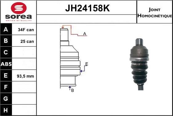 Sera JH24158K - Шарнірний комплект, ШРУС, приводний вал autocars.com.ua