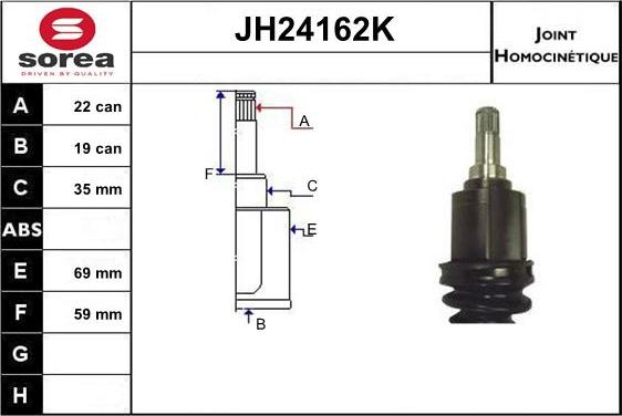 Sera JH24162K - Шарнірний комплект, ШРУС, приводний вал autocars.com.ua