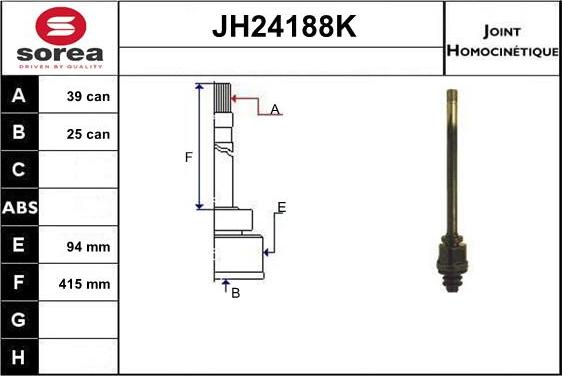 Sera JH24188K - Шарнірний комплект, ШРУС, приводний вал autocars.com.ua