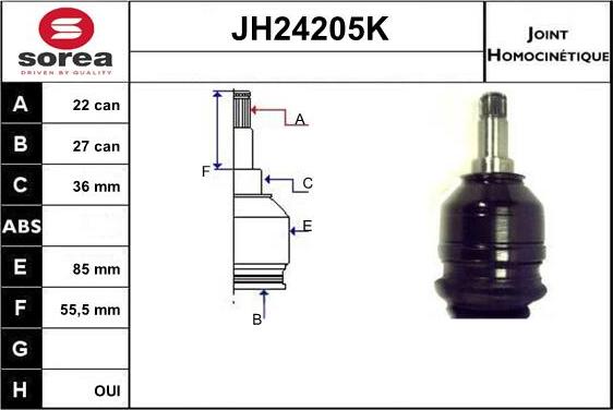 Sera JH24205K - Шарнірний комплект, ШРУС, приводний вал autocars.com.ua