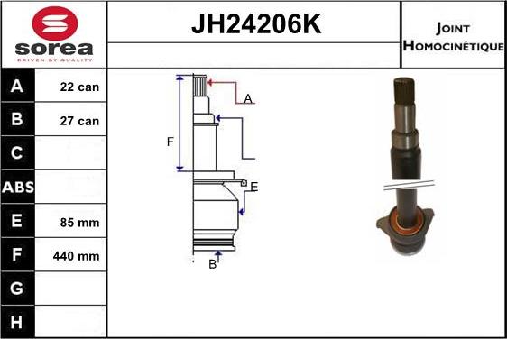 Sera JH24206K - Шарнірний комплект, ШРУС, приводний вал autocars.com.ua