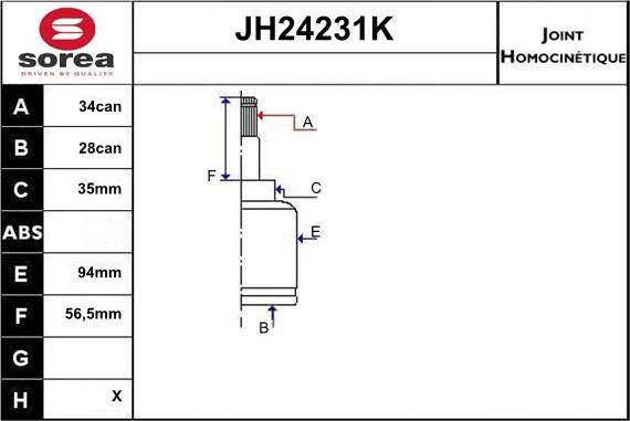 Sera JH24231K - Шарнірний комплект, ШРУС, приводний вал autocars.com.ua