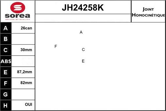 Sera JH24258K - Шарнірний комплект, ШРУС, приводний вал autocars.com.ua