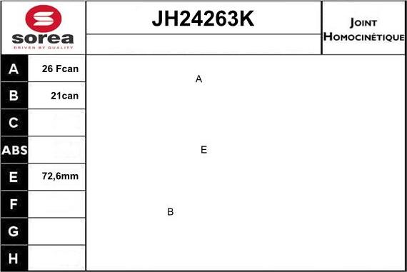 Sera JH24263K - Шарнірний комплект, ШРУС, приводний вал autocars.com.ua