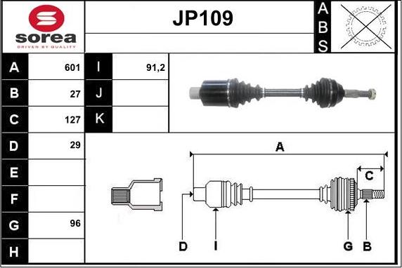 Sera JP109 - Приводний вал autocars.com.ua