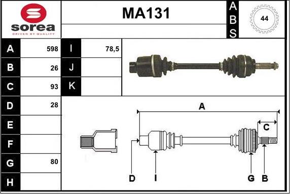 Sera MA131 - Приводний вал autocars.com.ua