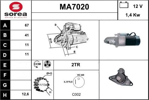 Sera MA7020 - Стартер autocars.com.ua