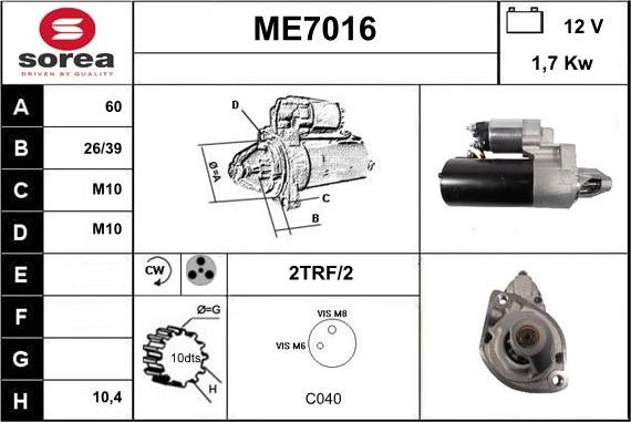 Sera ME7016 - Стартер autocars.com.ua