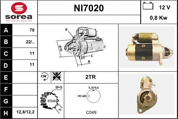 Sera NI7020 - Стартер autocars.com.ua