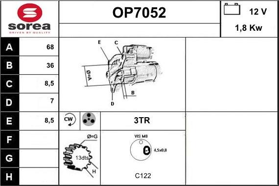 Sera OP7052 - Стартер autocars.com.ua