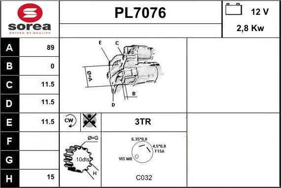 Sera PL7076 - Стартер autocars.com.ua