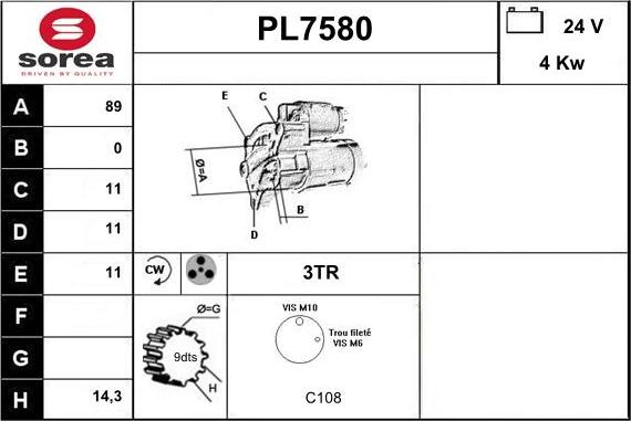 Sera PL7580 - Стартер autocars.com.ua