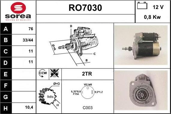 Sera RO7030 - Стартер autocars.com.ua