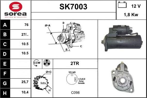 Sera SK7003 - Стартер autocars.com.ua