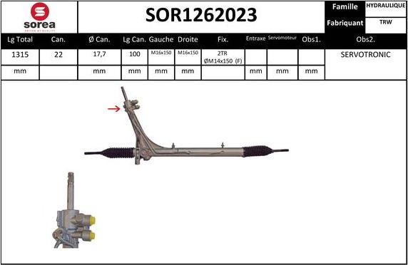 Sera SOR1262023 - Рульовий механізм, рейка autocars.com.ua