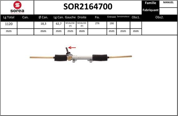 Sera SOR2164700 - Рульовий механізм, рейка autocars.com.ua