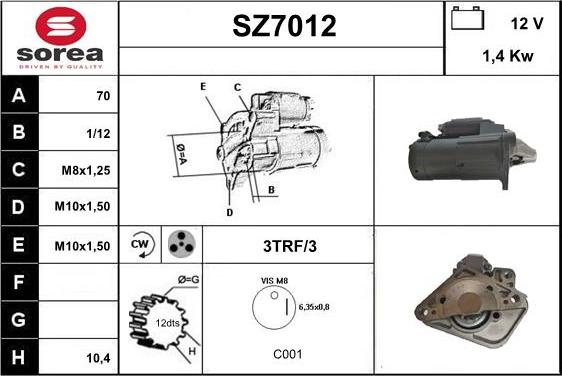 Sera SZ7012 - Стартер autocars.com.ua