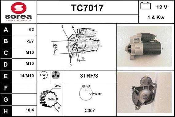 Sera TC7017 - Стартер autocars.com.ua