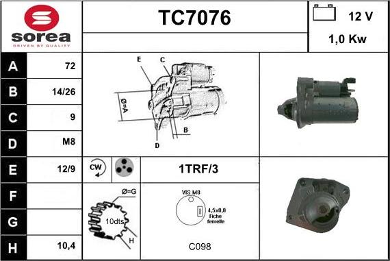 Sera TC7076 - Стартер autocars.com.ua