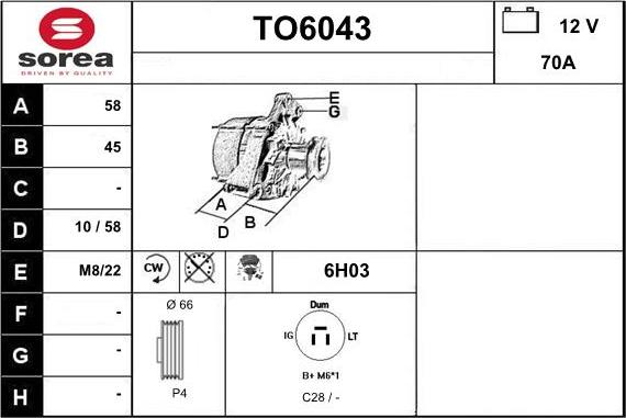 Sera TO6043 - Генератор autocars.com.ua