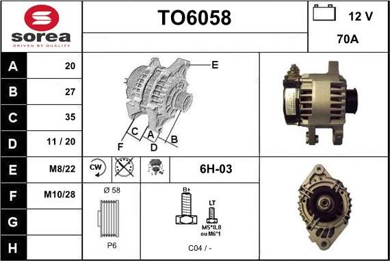 Sera TO6058 - Генератор autocars.com.ua