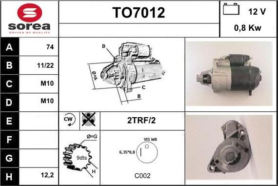 Sera TO7012 - Стартер autocars.com.ua