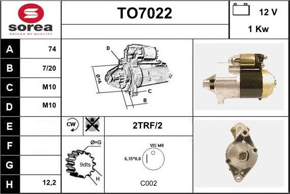 Sera TO7022 - Стартер autocars.com.ua