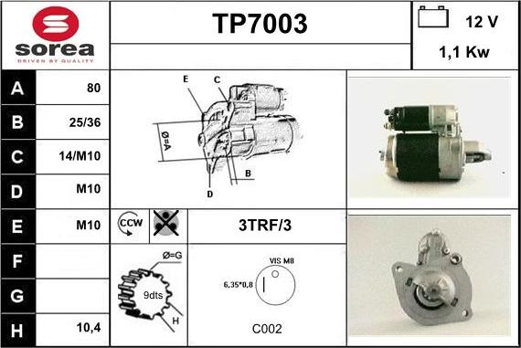 Sera TP7003 - Стартер autocars.com.ua