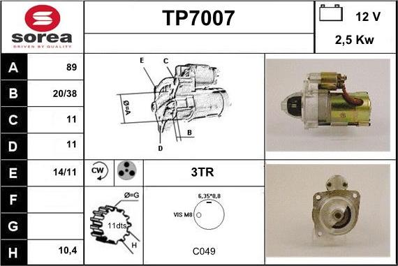 Sera TP7007 - Стартер autocars.com.ua