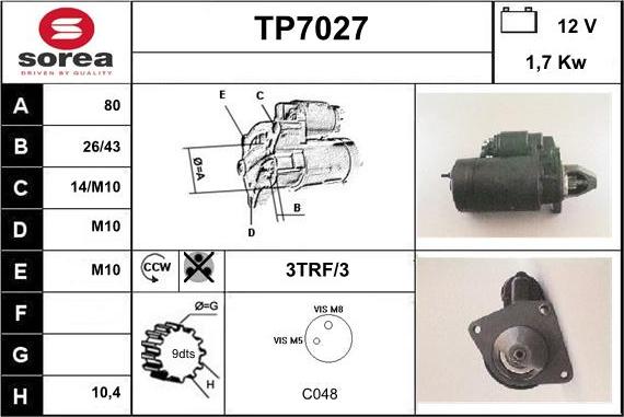 Sera TP7027 - Стартер autocars.com.ua