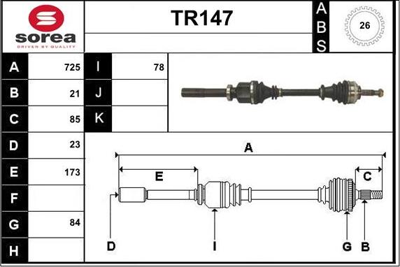 Sera TR147 - Приводний вал autocars.com.ua