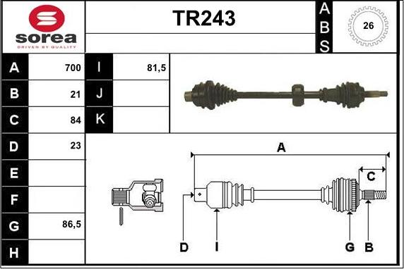 Sera TR243 - Приводний вал autocars.com.ua