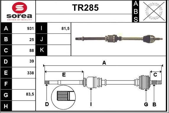 Sera TR285 - Приводний вал autocars.com.ua