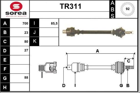 Sera TR311 - Приводний вал autocars.com.ua